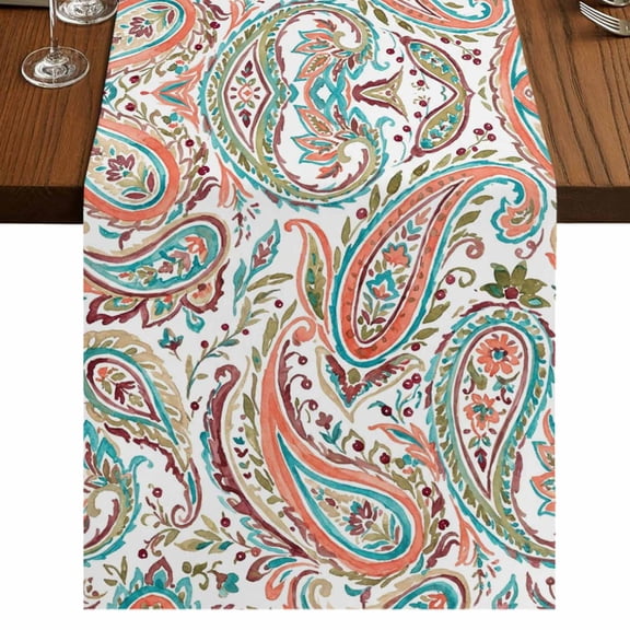 Table Runners 60 Inches Long Dress Scarves, Paisley Flower Farmhouse Kitchen/Dining Table Runner, Small Coffee Tablerunners, Spring Watercolor Floral Leaf Plant Orange 13x60 Inch