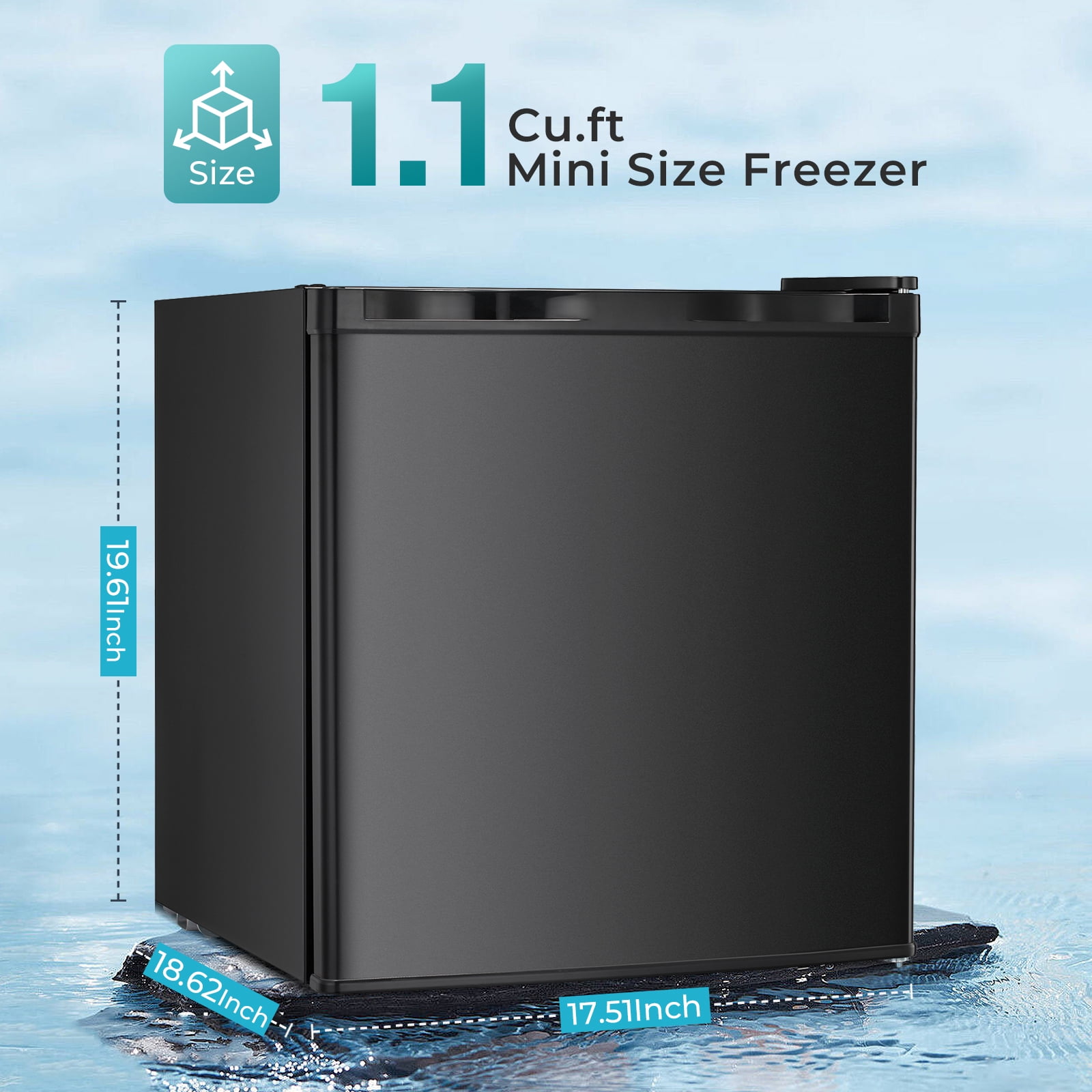 WAA Mini Freezer,1.1 Cu.ft Upright Freezer with Reversible Single Door,Removable Shelves,Small Freezer with Adjustable Thermostat for Home/Kitchen/Office (Black)