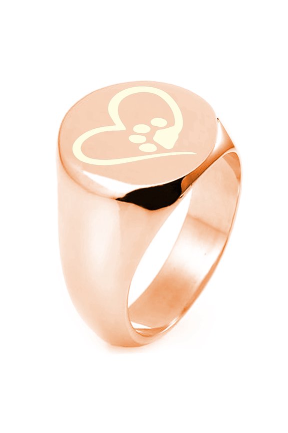 Sterling Silver Dog Paw Heart Engraved Round Flat Top Polished Ring