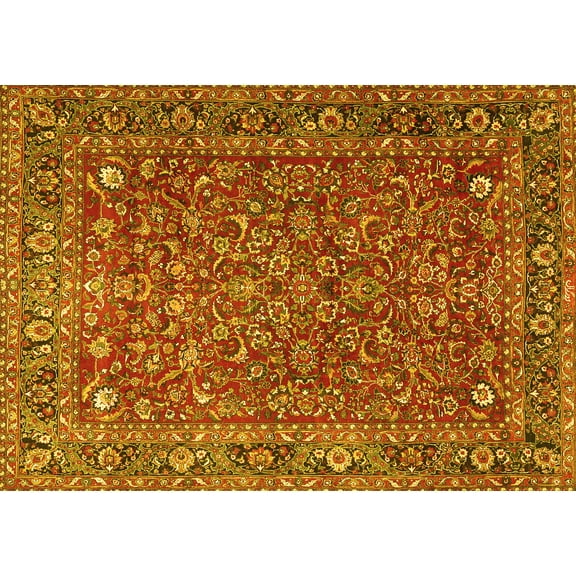 Ahgly Company Machine Washable Indoor Rectangle Persian Yellow Traditional Area Rugs, 5' x 7'