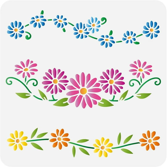 Daisy Chain Stencils 11.8x11.8inch Reusable Daisy Drawing Stencil DIY Craft Blooming Daisy Flower Painting Template Plant Stencil