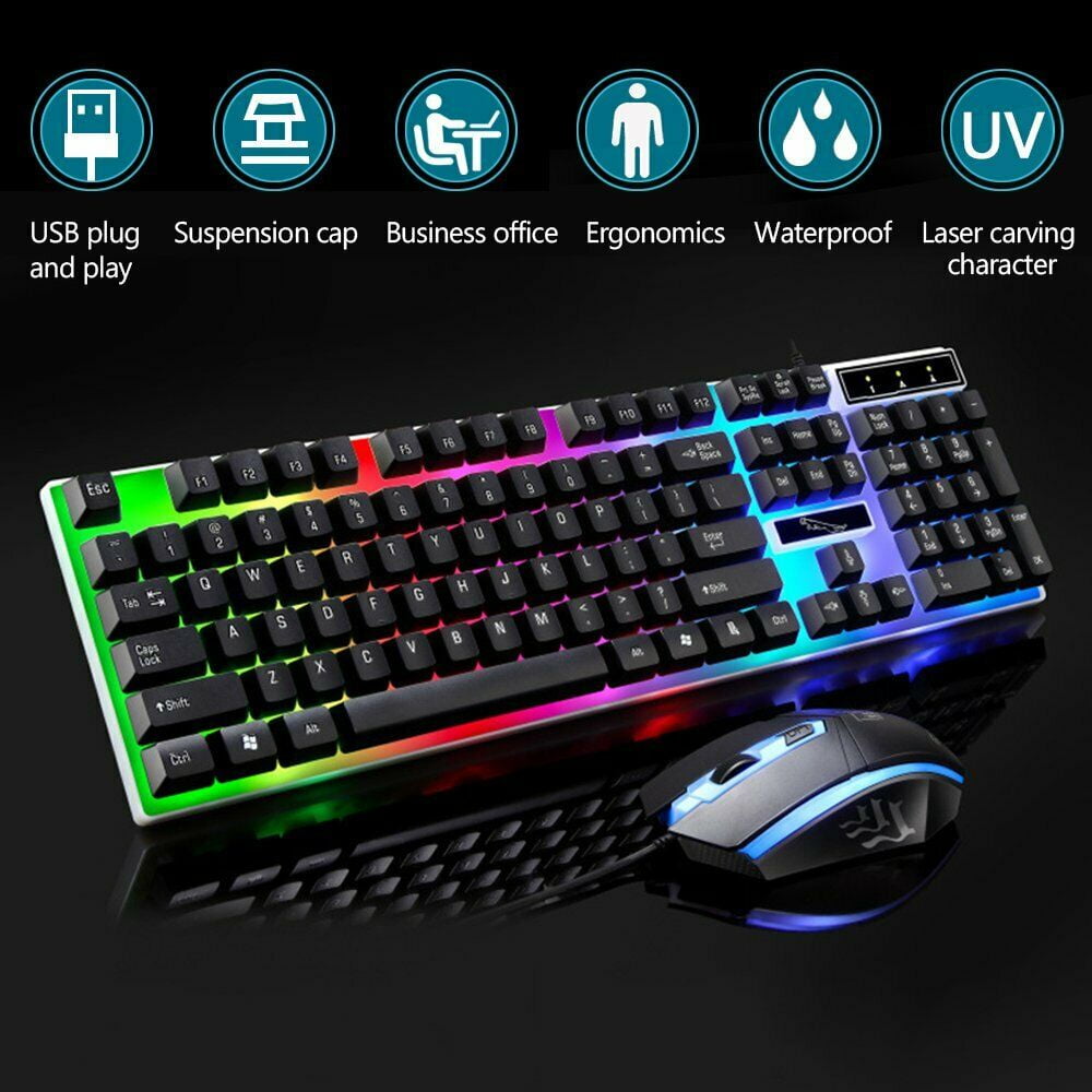 USB Wired Illuminated Backlit Gaming Keyboard and Optical Mouse Combo Set For PC 