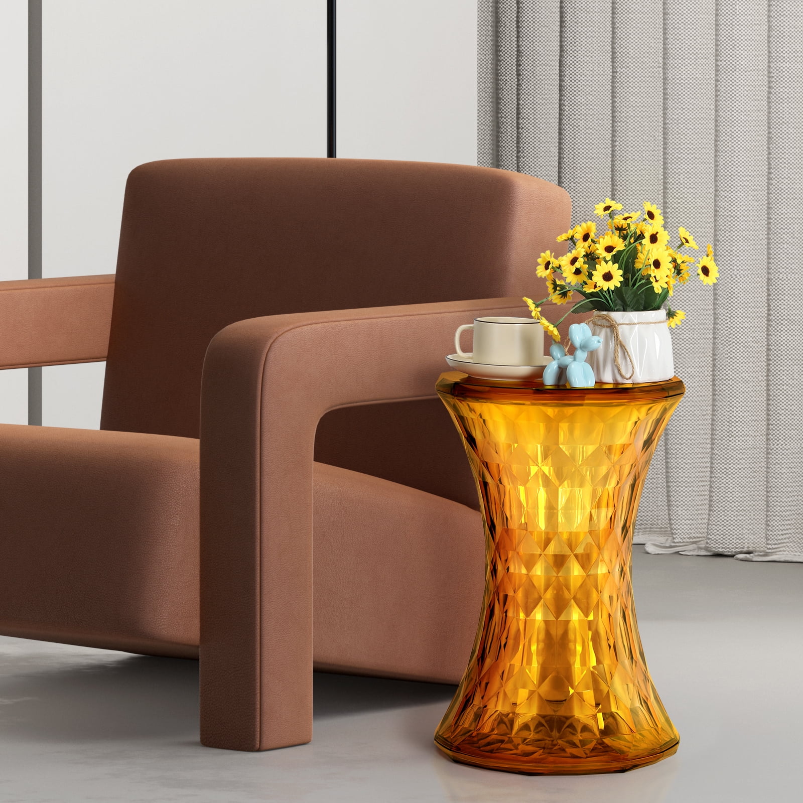 Oumilen Transparent Orange Plastic Hourglass Side Table Nightstand