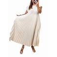 thumbnail image 3 of Women'S Pleated Church Maxi Dresses Summer Casual Short Sleeve Crew Neck Flowy Loose Long Sundresses Beige L, 3 of 7