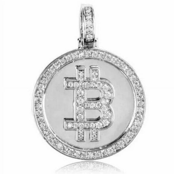 2Ct Round Lab Created Diamond Men's "BITCOIN" Charm Pendant 925 Sterling Silver