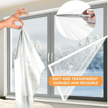 Window Insulation Kit - 47x63 Inches Clear Film with Adhesive Tape for Draft Proofing and Winter Heat Retention With Adhesive Tape, Cuttable Clear Film For Window Draft Proofing