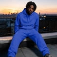 thumbnail image 6 of Men's Sweatsuit 2 Piece Set Fleece Lined Hoodie and Jogger Sweatpants, Casual Athletic Pullover Tracksuit with Pockets for Fall Winter Blue S, 6 of 9