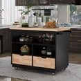 thumbnail image 2 of SYNGAR Kitchen Island Cart on Wheels, Rolling Kitchen Island with Storage Shelves, Kitchen Cart with 2 Drawers, Spice Rack, Towel Rack, Solid Wood Top, Utility Cart, Black, 46"L × 22" W × 36"H, 2 of 13