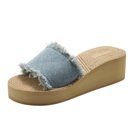 

dmqupv Slip on Sandals for Women Sandals Summer Sandals Women s Denim Beach Linen Women s sandals Sandals Womens Dressy Sandal Blue 7.5