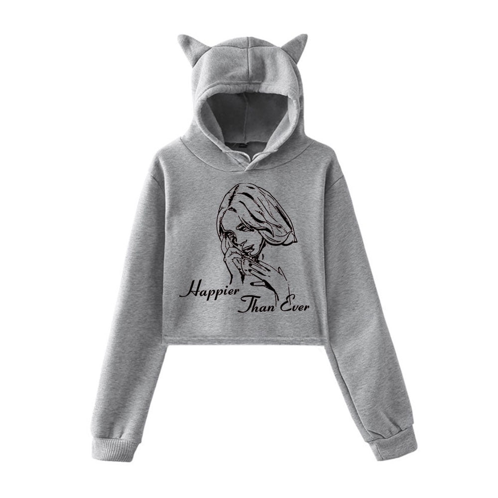 Billie Eilish Happier Than Ever Merch Hoodies Sweatshirts for Girls Cat Ear  Crop Top Hoodie Youth 
