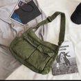 thumbnail image 4 of Bolso de hombro de lona grande con capacidad para adolescentes, de mezclilla suave y lisa, para viajes, unisex, informal, tipo bandolera, XA304C, 4 of 5