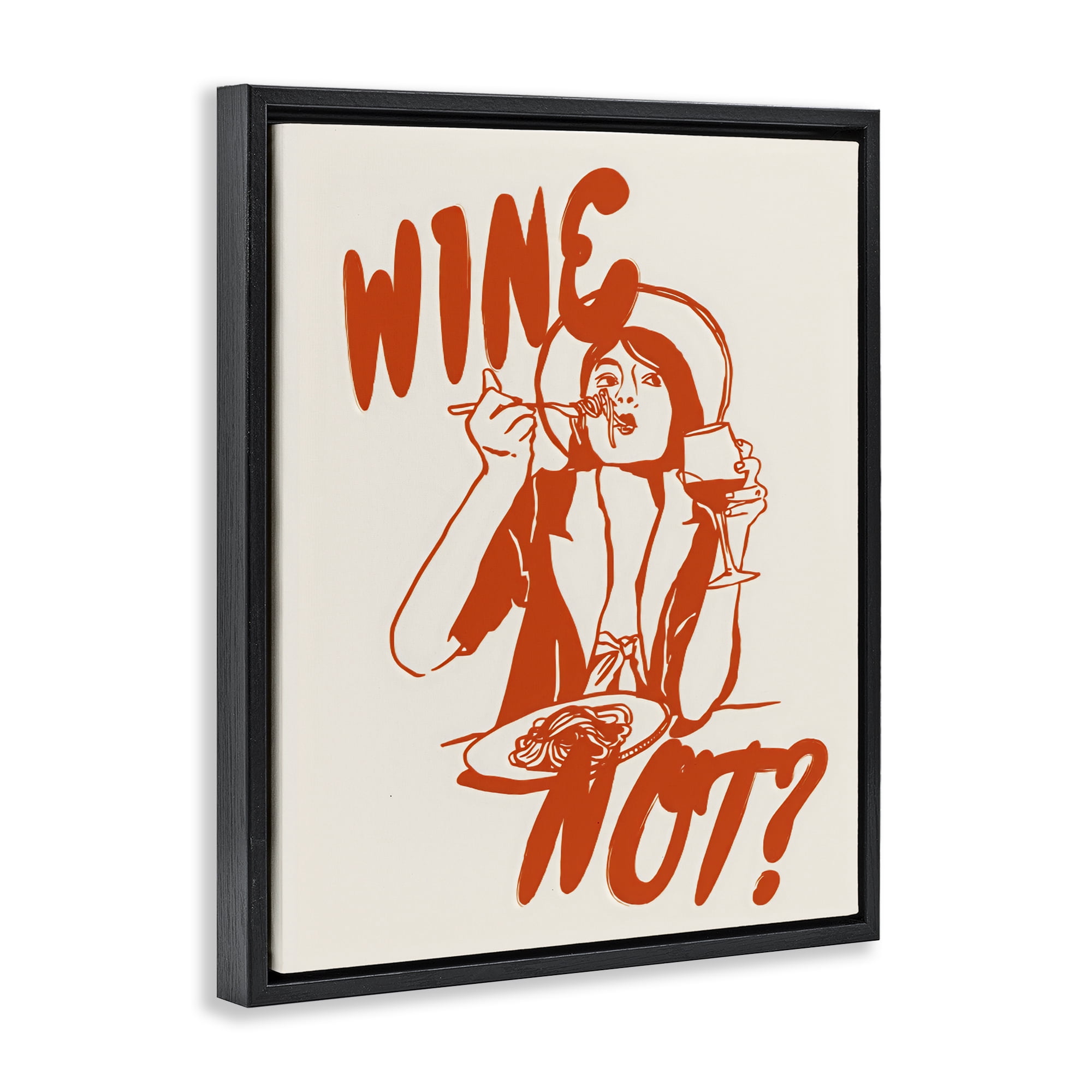 Stupell Industries Wine Not Retro Meal Time Black Framed Floater Canvas Wall Art, design by The Prints Vibe