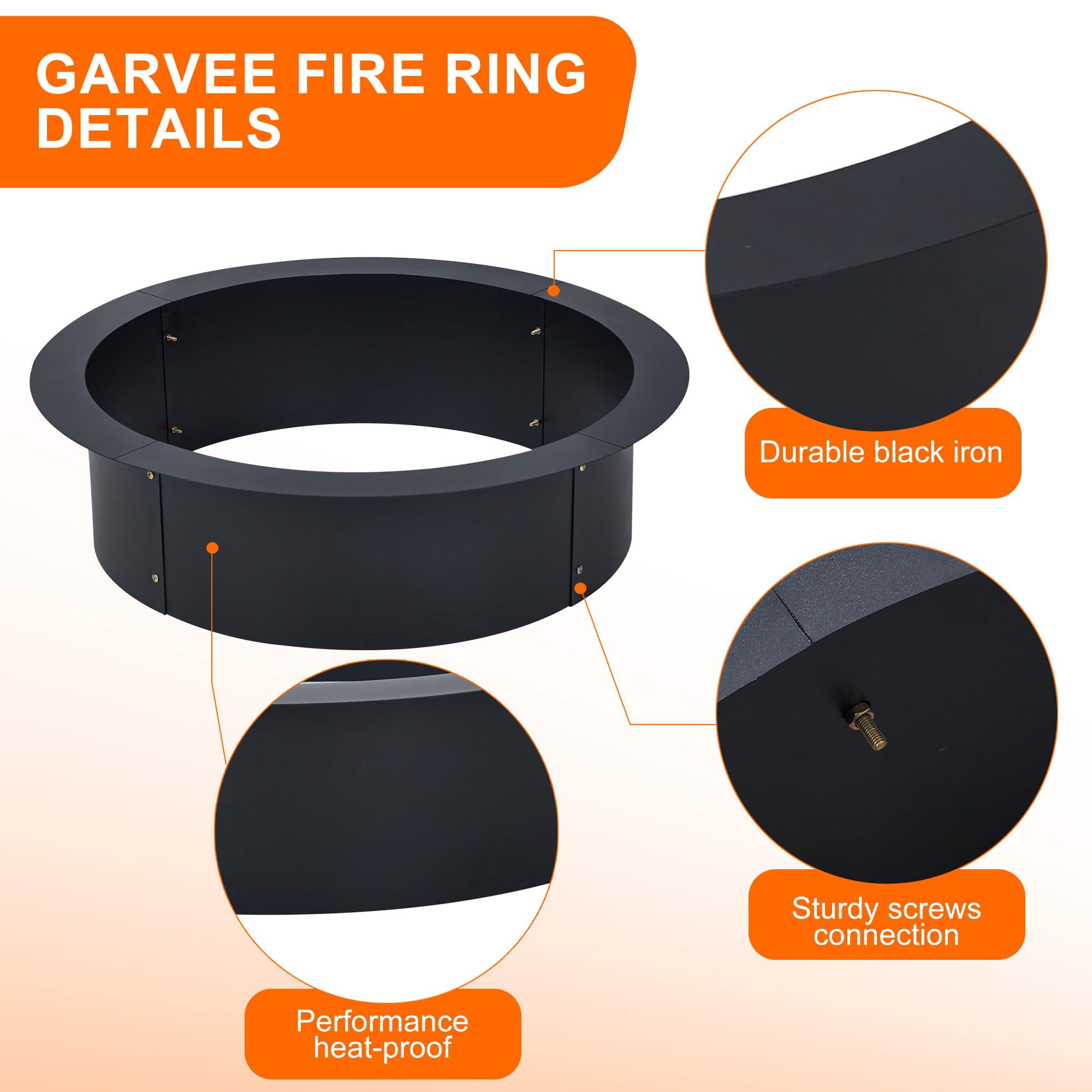 Huisuilinss Fire Pit Ring,Outdoor 2.5MM Steel Firepit Ring Large Bonfire Fire Pit Insert Round,Above In-Ground Fire Pit,Heavy Duty Matel Steel Campfire Ring for Garden,Yard,Patio,Camping