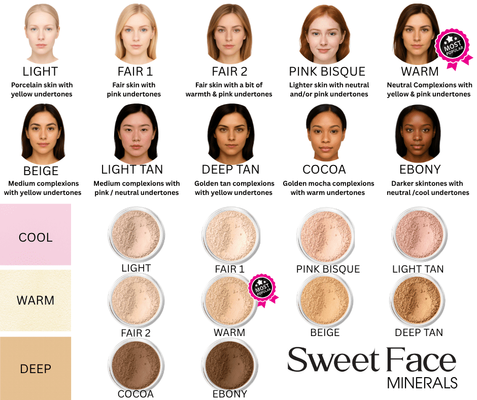 FOUNDATION with FLAWLESS FACE BRUSH Mineral Makeup (DEEP TAN) Matte Natural Loose Powder Bare Skin Cosmetics Full Coverage Long Lasting All Skin Types SPF 18