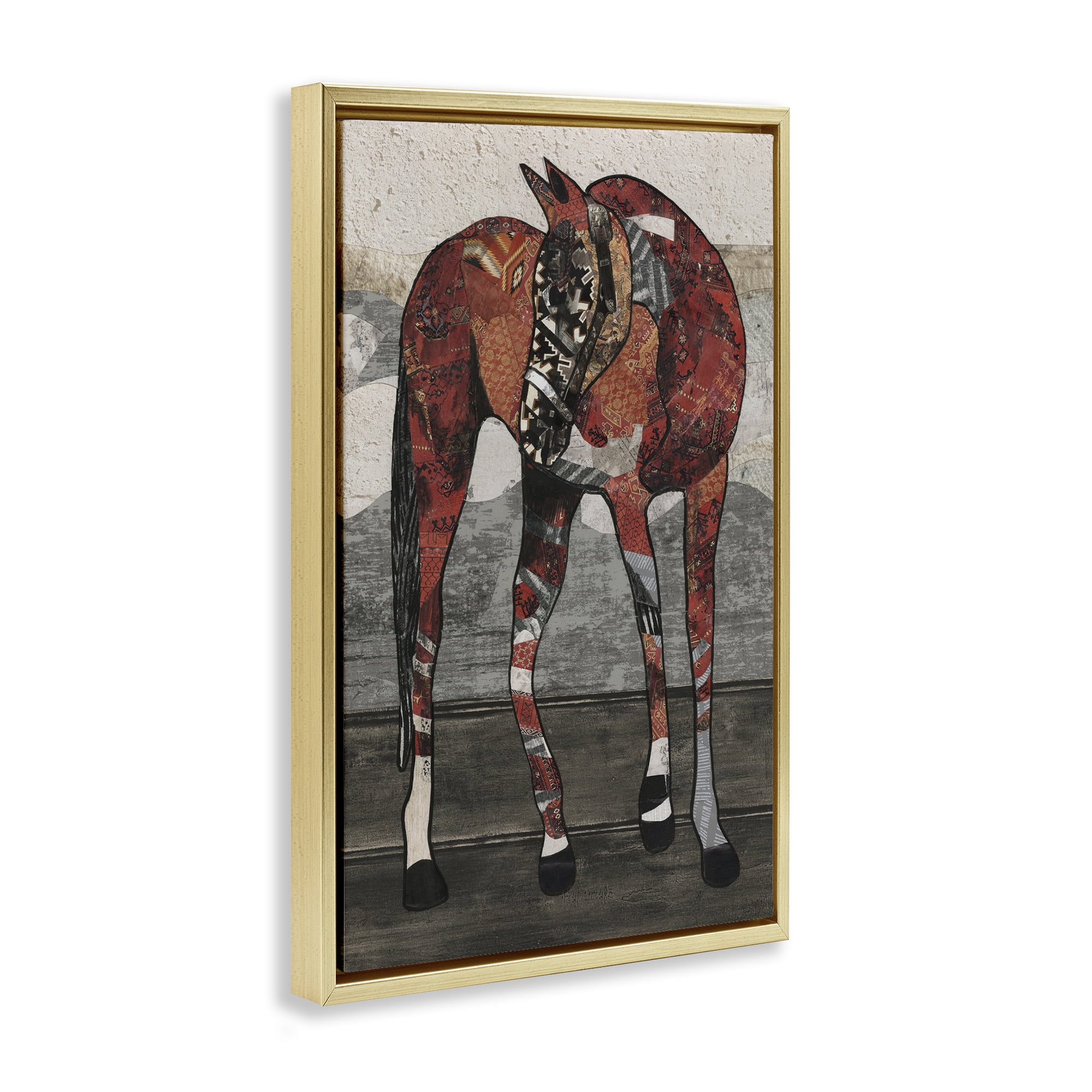 Stupell Industries Horse with Geometric Patterns Animals & Insects Painting Gold Floater Framed Canvas Art Print Wall Art, 17 x 25