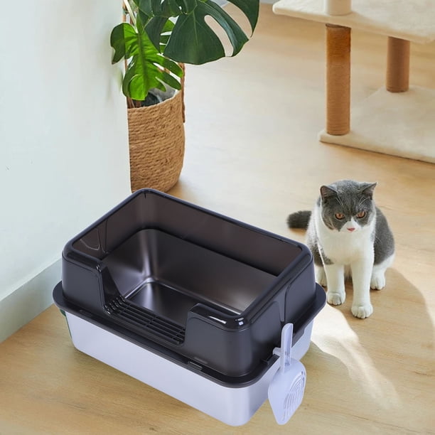 Caja De Para Gatos De Acero Inoxidable, Caja De Grande De Metal De 20 Litros Con Lados Altos Antisalpicaduras, Incluye Pala Para , Bandeja De Grande Para Gatos De Interior