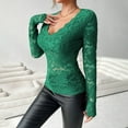 thumbnail image 6 of Women's Floral Embroidery Eyelet Lace Crew Neck Long Sleeve Top, 6 of 8
