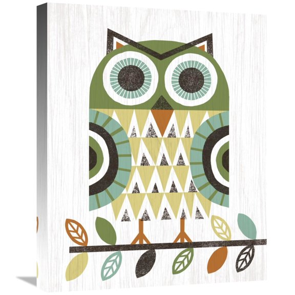 Global Gallery's 'Folk Lodge Owl Earth' By Michael Mullan Stretched Canvas Wall Art