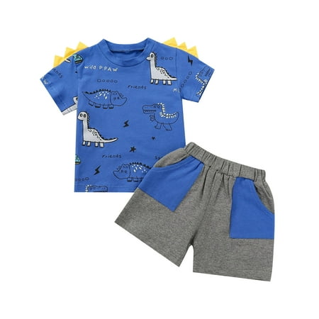 

One opening Boy s Two Piece Set Children s Dinosaur Printed T-shirt Shorts