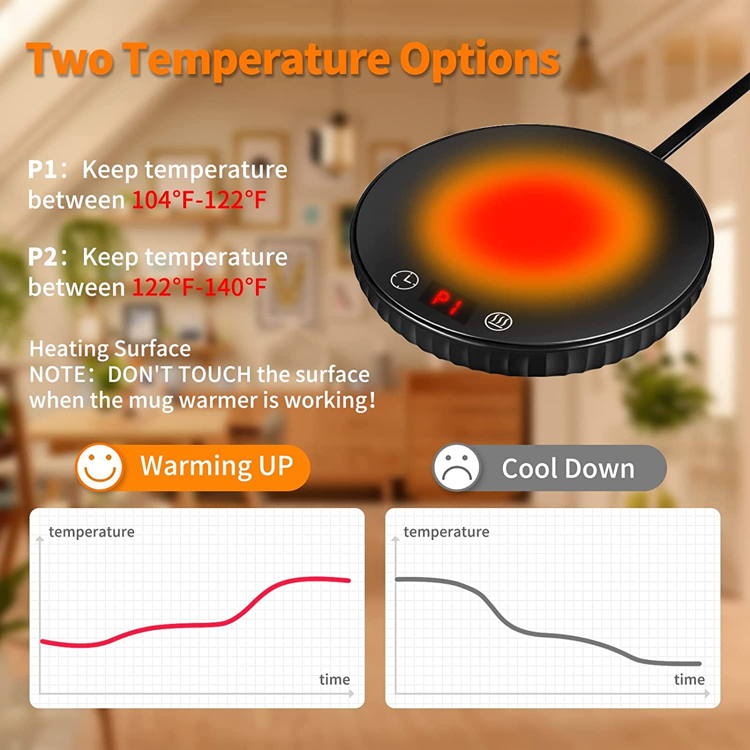 GAIATOP Coffee Mug Warmer for Desk, Candle Warmer Plate with 3 Temperature  Settings, Electric Coffee Warmer Auto Shut Off After 8 Hours, Coffee Cup