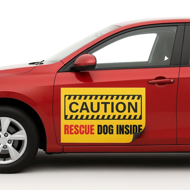 Caution Rescue Dog Inside Car Magnet Sign by DC | Flexible Car Magnetic Sheets with Adhesive Backing | 18"x24" Bumper Magnet Sticker for Vehicles, Trucks & Business Advertising Signs, 2 PC USA Made