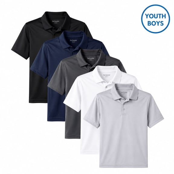 BenBen 5-Pack Youth Boy Polo Shirts Short Sleeve Lightweight Everyday Casual Wear Breathable Fabric