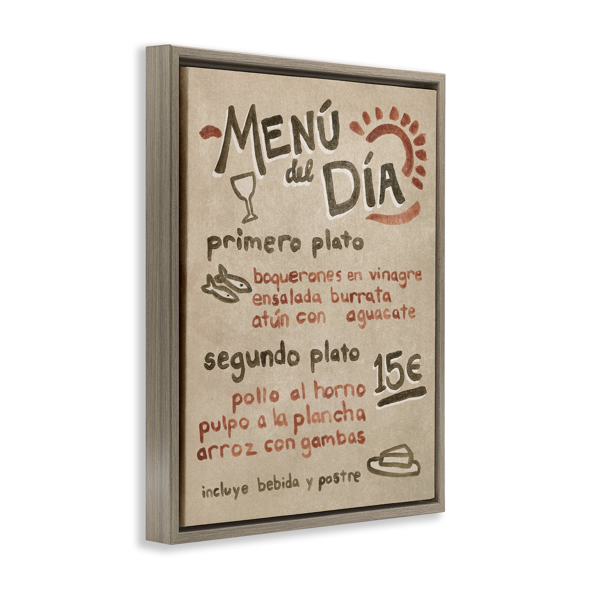 Stupell Industries Spanish Restaurant Menu Food & Beverage Painting Brown Floater Framed Canvas Art Print Wall Art, 17 x 21