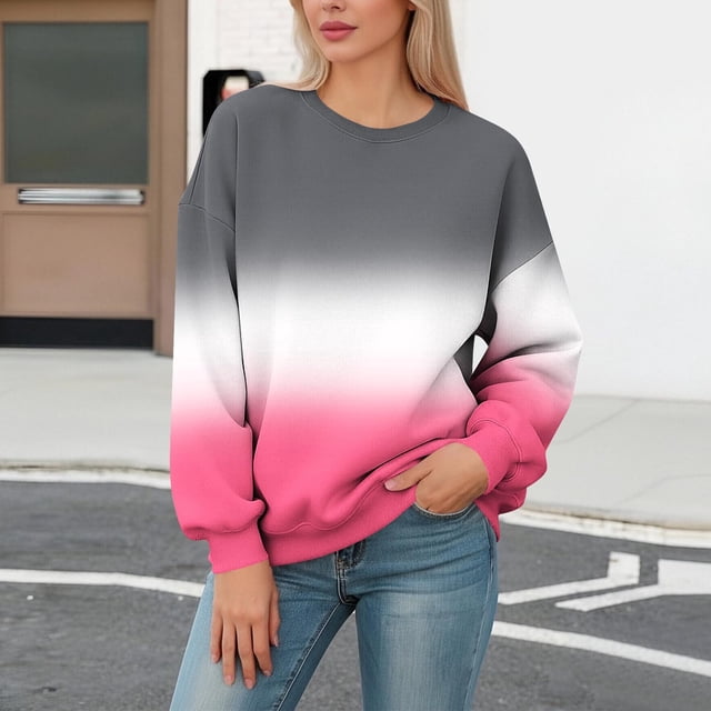 Xuyuer Women's Fashion Printed Long Sleeve Loose Blouse, Round Neck Hoodless Sweatshirt for Casual Spring Wear, Weekend Outings and Cozy Layering