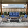 thumbnail image 2 of Opohoro 6-Piece Outdoor Patio Fire Pit Set with Sofa and Flat Arm, 43" Fire Pit Table, Propane Tank Cover for Deck Backyard, 2 of 17