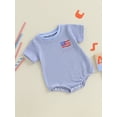 thumbnail image 4 of BemeyourBBs Newborn Baby Boys Girls 4th of July Outfit Waffle Knit Bubble Romper Patriotic Flag Embroidery Striped Print Short Sleeve Bodysuit Baby Infant Summer Clothes, 4 of 9