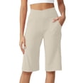 thumbnail image 2 of Only Moment Women's Bermuda Long Shorts Naked Soft Cotton Feel Fabric Ankle Pants Athletic Sweatpants Dress Business Slacks with 4 Pockets Yoga Shorts Beige,XL, 2 of 6