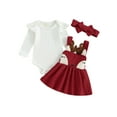 thumbnail image 2 of Autumn Infant Baby Girls Christmas Outfits 3M 6M 12M 18M Long Sleeve Romper + Deer Suspender Skirt + Headband Set Fall Clothes, 2 of 9