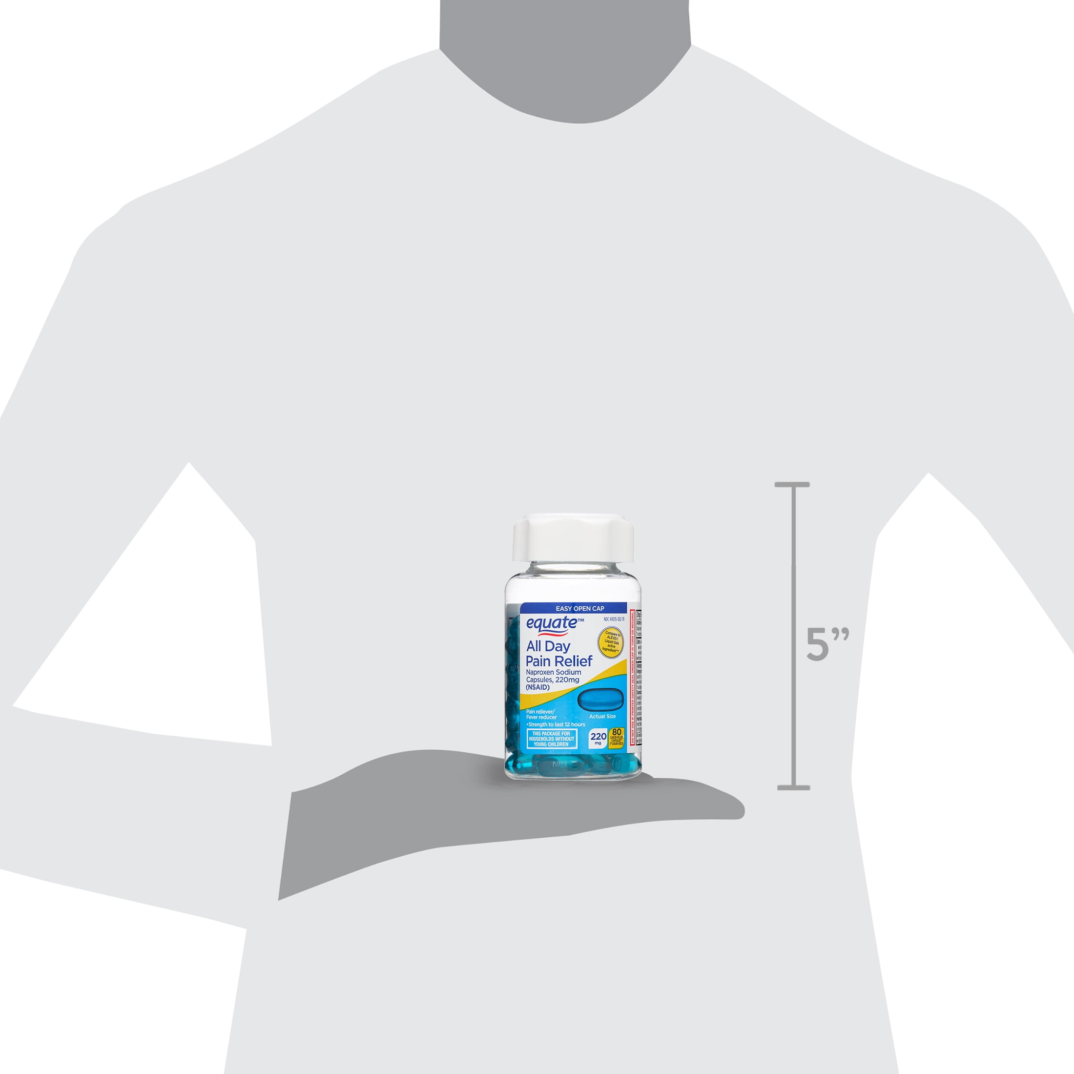 Equate All Day Pain Relief Naproxen Sodium Liquid Gels, 220 mg, 80 Count, Easy Open Cap, Compare to ALEVE® Liquid Gels Active Ingredient