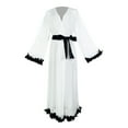 thumbnail image 6 of Gytharion Long Robe for Women Long Sleeve Lace Bridal Wedding Bathrobe Fashion Sheer Mesh Belted Nightgown Lightweight Cover Up V-Neck Loungewear, 6 of 8