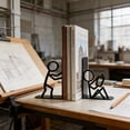 thumbnail image 6 of Cute Pushing & Holding Metal Bookends Black Abstract Figure Design Book Ends Desktop Book Holder for Home & Office, 6 of 6