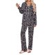 thumbnail image 2 of Puntoco Ropa de dormir para mujer Conjuntos de pijamas informales de moda con bolsillos estampados y manga larga con cintura elástica, 2 of 4