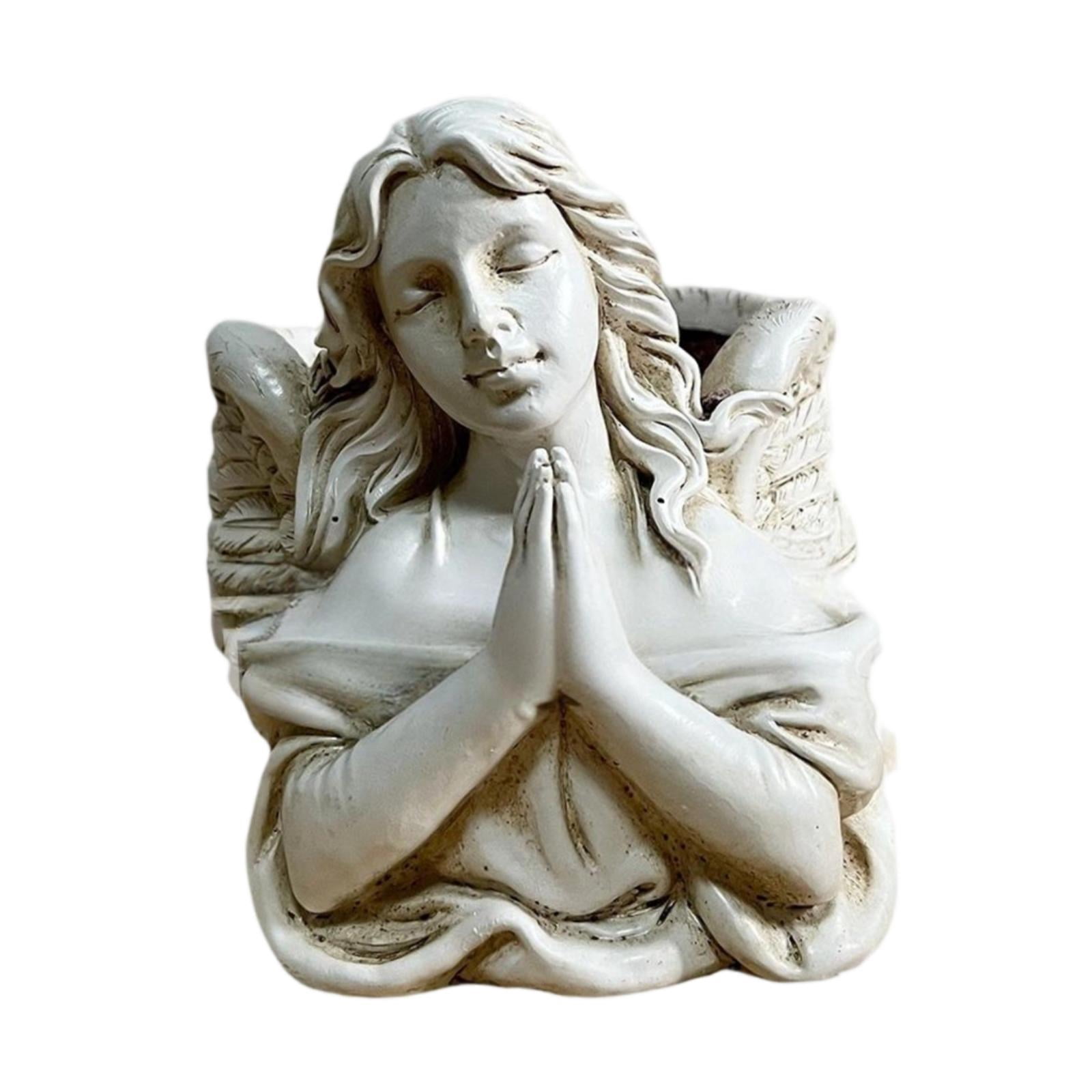 Nishiyuenyi Praying Angel Bust Garden Statue Planter Plant Pot Gift Sculpture Outdoor Figurine Container White for Table Centerpiece Desk