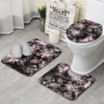 Black and Pink Of Leopard Print Bathroom Rugs Sets 3 Piece,Toilet Cover Set,Absorbent Non Slip Bathroom Mats Sets with U-Shaped Contour Rug Toilet Rug Set