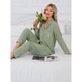 thumbnail image 3 of Womens Green Pajama Set, Long Sleeve Button Up Top & Pants with Heart, 3 of 7