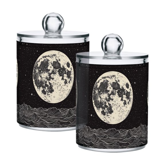 Yayeee 2 Pack Qtip Holder Bathroom Cotton Swab Canister with Lid Clear Dispenser Set, Beige Moon