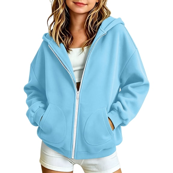 RYRJJ Kids Zip Up Hoodie Jackets School Uniform Girls Boys Sweatshirt Oversized Y2K Fall Hooded Outwear Preppy Clothes