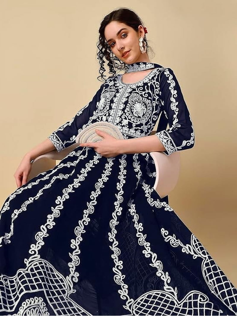 indian long tunic dresses Nishtha Chadda Tunic Dress | Long Tunic Dress With Dupatta | Georgette Anarkali Kurta With Dupatta Set | Indian Chikankari Kurta for Women