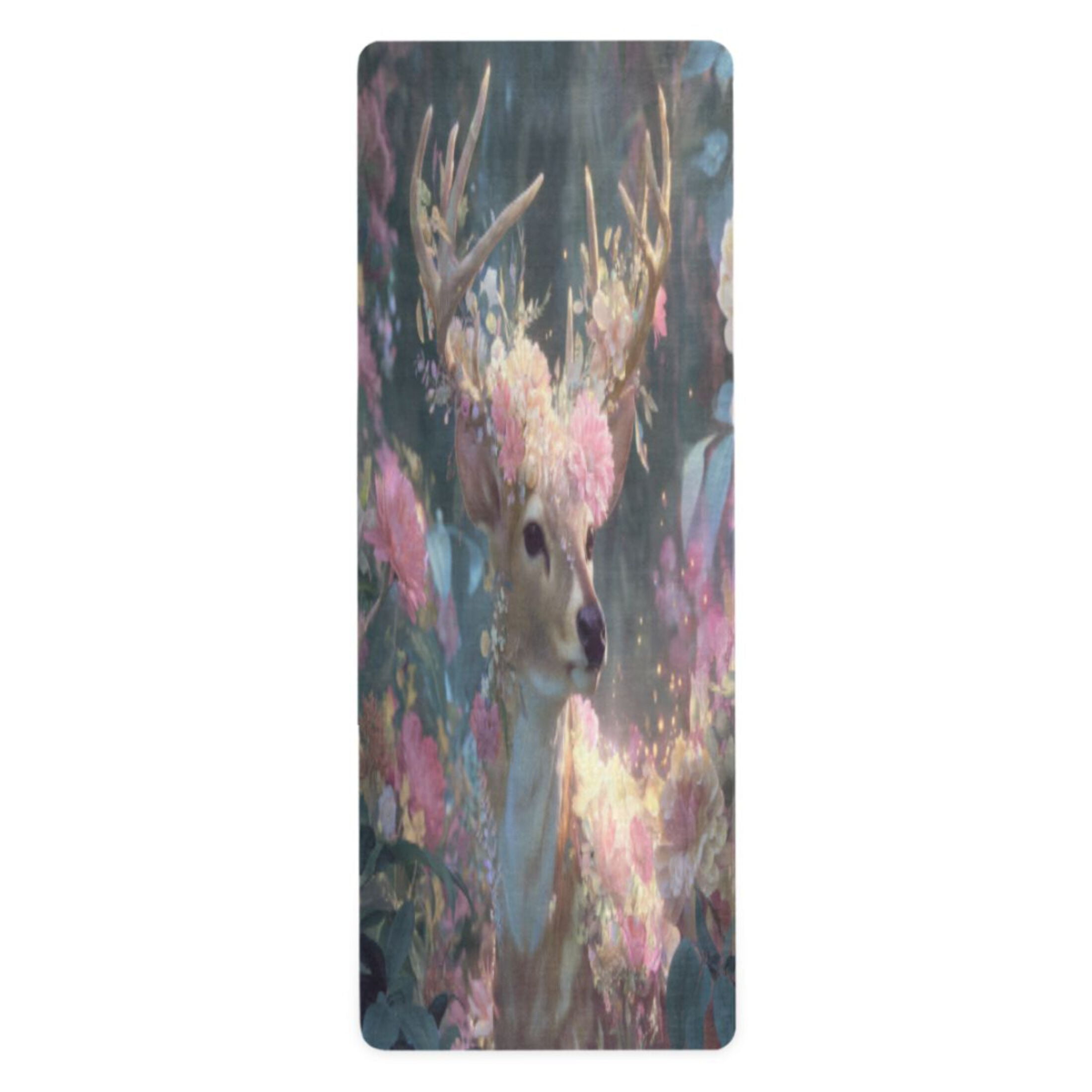BZSMCE Yoga Mat Women Fitness Mat Floral Crowned Deer in Bloom Pattern