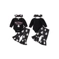thumbnail image 2 of Cjfdfy Newborn Baby Girls Halloween Outfits My First Halloween Letter Pumpkin Ghost Embroidery Long Sleeve Romper And Flared Pants Headband Set Cute Infant Fall Outfit, 2 of 9