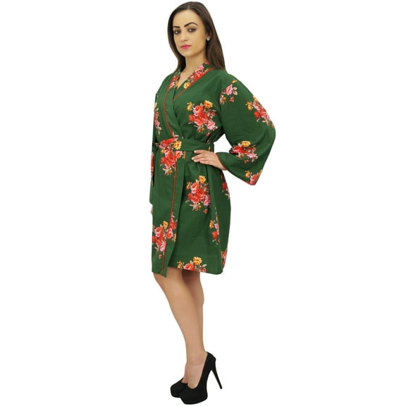 Bimba Women Floral Print Kimono Robe Cotton Poplin Bridal Sleepwear Cover Up - 4