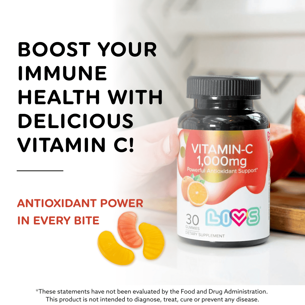 LIVS 1000mg Vitamin C Gummies with Zinc, Sugar Free Immune Support Supplement, Vegan, (Pack of 2) 30 Count