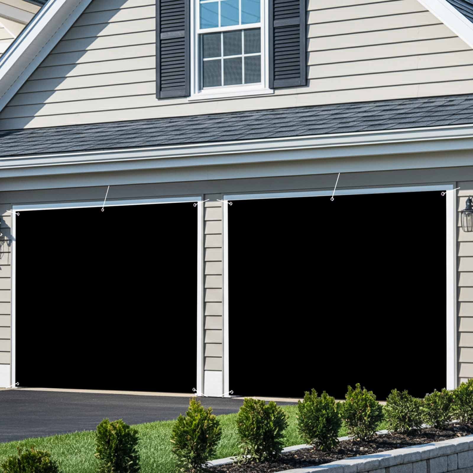 Black Garage Door Cover Banner 7 x 8 FT, Solid Color Farmhouse Black Garage Door Curtains Backdrop with Grommets for Indoor Outdoor Wall Party Porch Yard Decorations Background