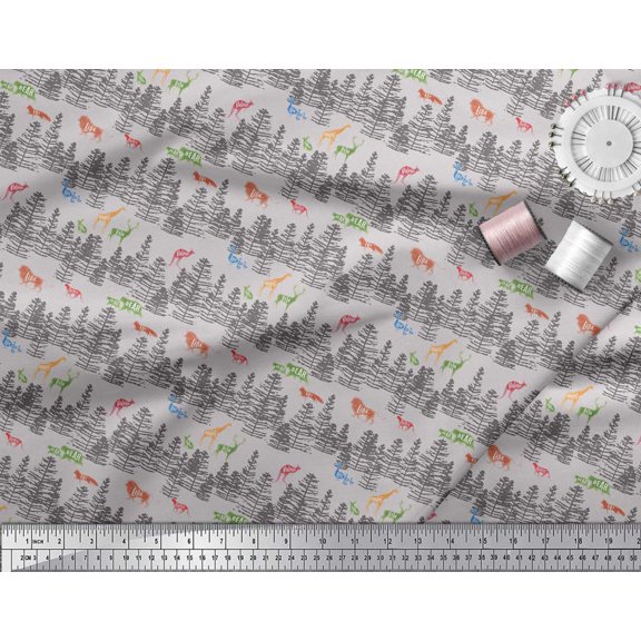Soimoi Poly Georgette Fabric Animals,Bird & Tree Modern Style Print Fabric by the Yard 42 Inch Wide