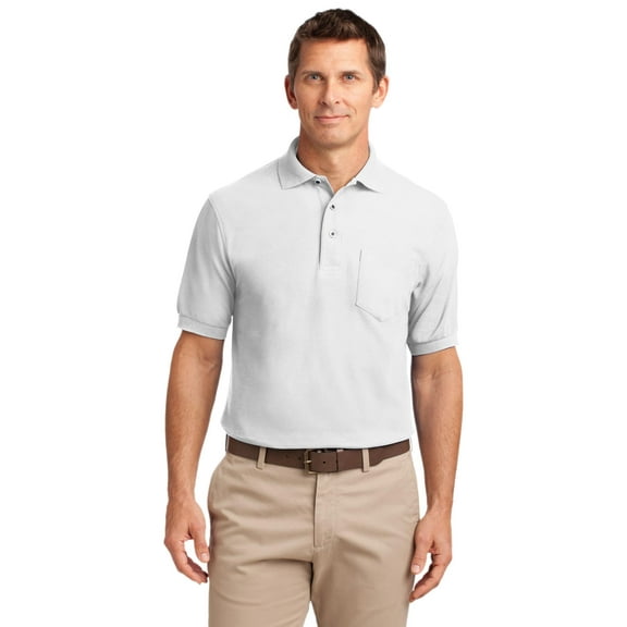 Port Authority K500P Mens Silk Touch Polo with Pocket, White - Extra Small