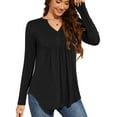 thumbnail image 7 of Fancyglim Women Plus Size Henley Shirts V Neck Long Sleeve Blouse Casual Loose Pleated Tunic Tops Black 2XL, 7 of 7